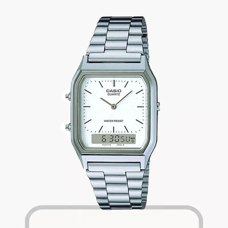 Casio Vintage Dual Time White Dial Japan Quartz Watch- AQ-230A-7